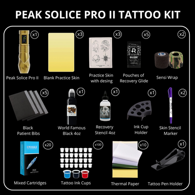 Kit de Tatouage Complet pour Apprenti - Machine Peak Sans Fil Solice Pro II & Encre REACH