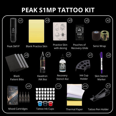 Kit de Tatouage Complet pour Apprenti - Machine Peak Sans Fil S1MP & Encre REACH